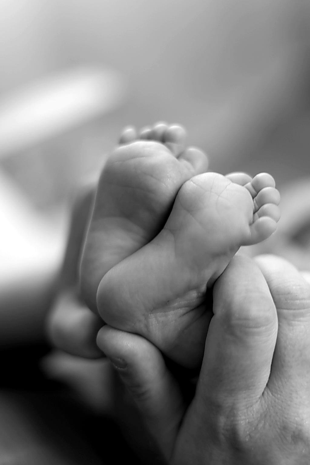 Petits pieds de nouveau-né dans les mains de ses parents